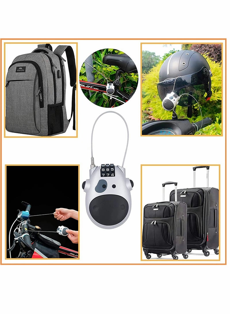 قفل تركيبي على شكل عجل مع رمز مكون من 3 أرقام، كابل قابل للتمديد بطول 80 سم، قفل أمان مخصص للحقائب، عربات الأطفال، الأمتعة، وأجهزة الكمبيوتر المحمولة (فضي) - Image 5