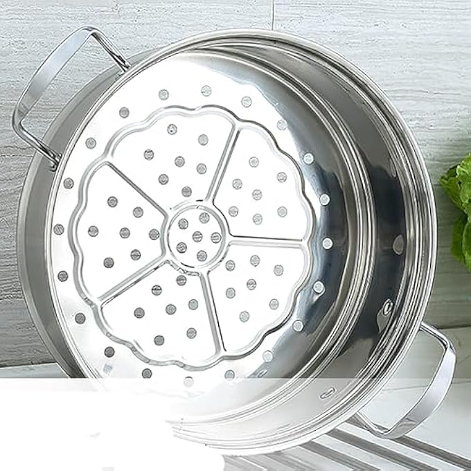 قدر بخار من الفولاذ المقاوم للصدأ مع غطاء وعاء حساء ساخن مزدوج القاع أواني طهي سميكة للحث الغازي 32 سم لون واحد 32 سم - Image 4