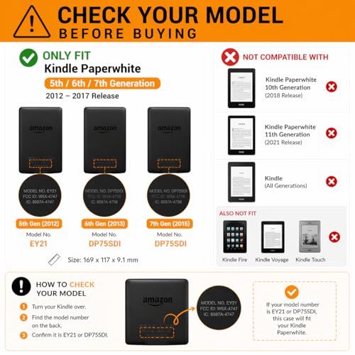 WALNEW Case for 6” Kindle Paperwhite 2012-2017(Model No.EY21 or DP75SDI) - PU Leather Case Smart Protective Cover Only Fits Old Generation Kindle Paperwhite Prior to 2018 - Image 2