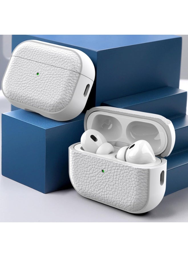 Generic - Case Compatible with AirPods Pro 2 Leather Touch Design Protective Case with Hand Strap, Drop-Resistant, Shockproof (white) - Image 1