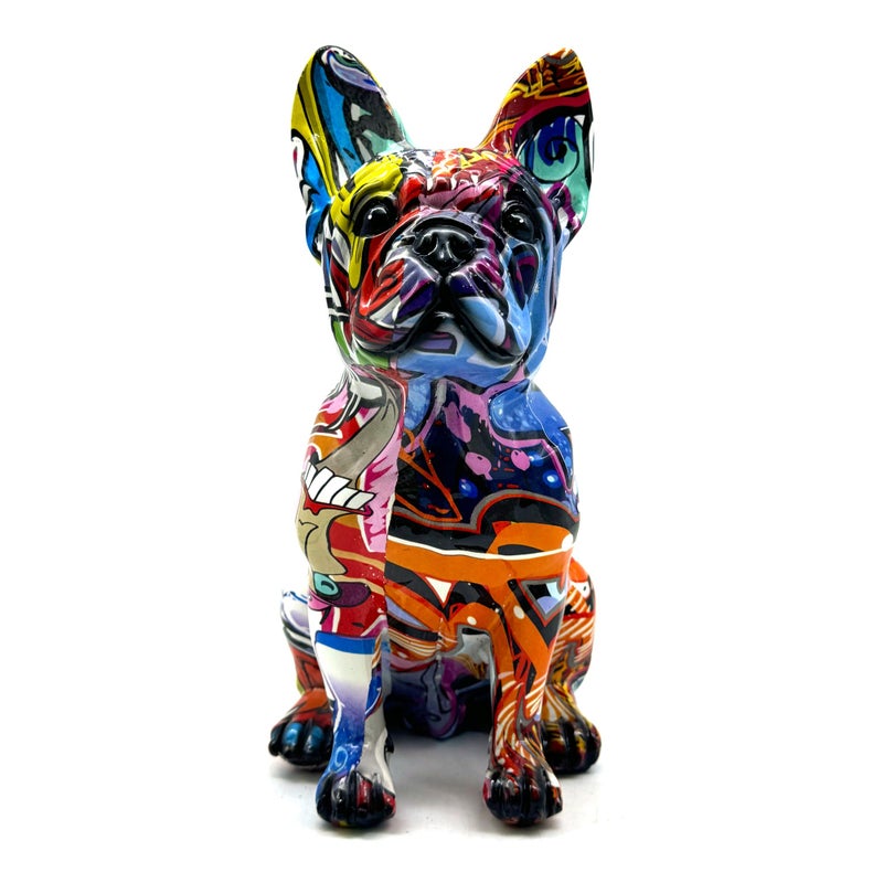 FUNSXBUG Colorful Art French Bulldog Statue Dog Figurines Sculpture Collectibles Home Office Desktop Decor Outdoor Garden Display Decoration Resin (Colour 1) - Image 1