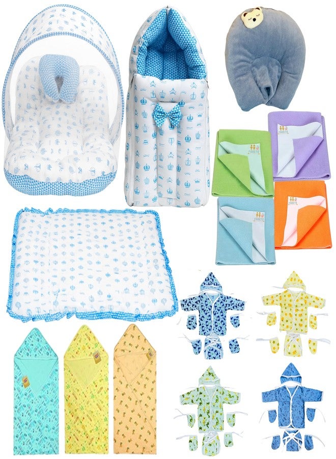 Infantbond by fareto Newborn Baby Bedding Essentials | Daily Needs Items | Hopsital kit Ready Combo | Baby Products All (Pack of 32) (0-6months)(Taj Blue) - Image 1