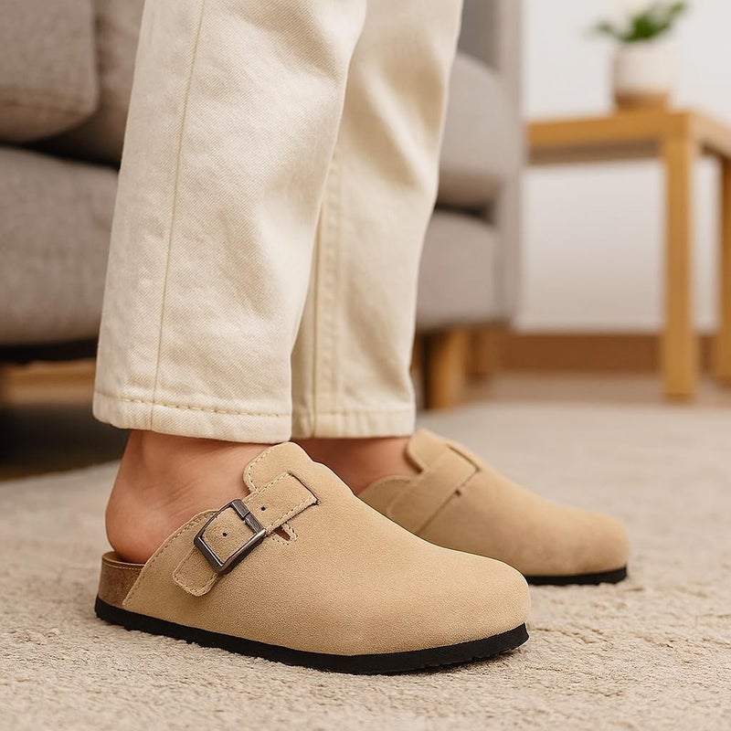 Project Cloud 100% Genuine Leather Kids Clogs with Natural Cork Footbed & Memory Foam Insole Arch Support Non-Slip Clogs for Kids Slippers Sandals for Boys & Girls Footwear(LittleBenton,STONSUEDE,3) - Image 2