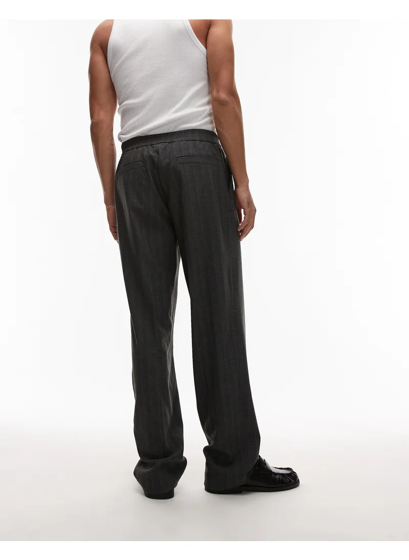 TOPMAN Topman Pin Stripe Wide Leg Smart Trousers In Grey