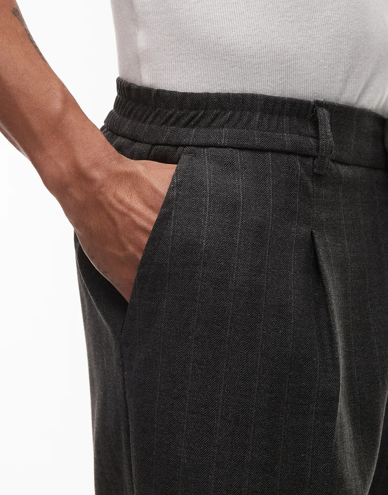 TOPMAN Topman Pin Stripe Wide Leg Smart Trousers In Grey