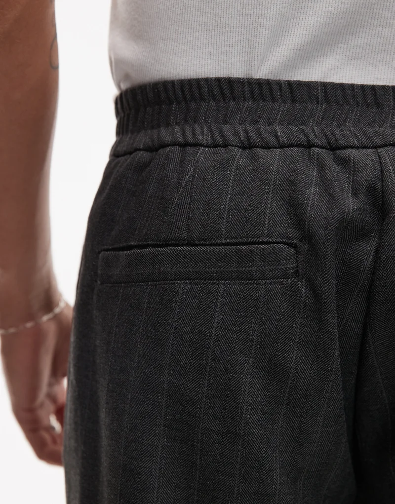 TOPMAN Topman Pin Stripe Wide Leg Smart Trousers In Grey