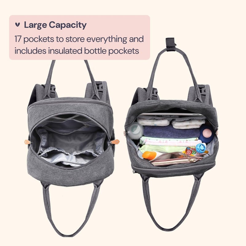 BabbleRoo Diaper Bag Backpack - Baby Essentials Travel Tote - Multi Function Water Resistant Diaper Bag, Travel Essentials Baby Bag with Changing Pad, Stroller Straps & Pacifier Case - Dark Gray - Image 3