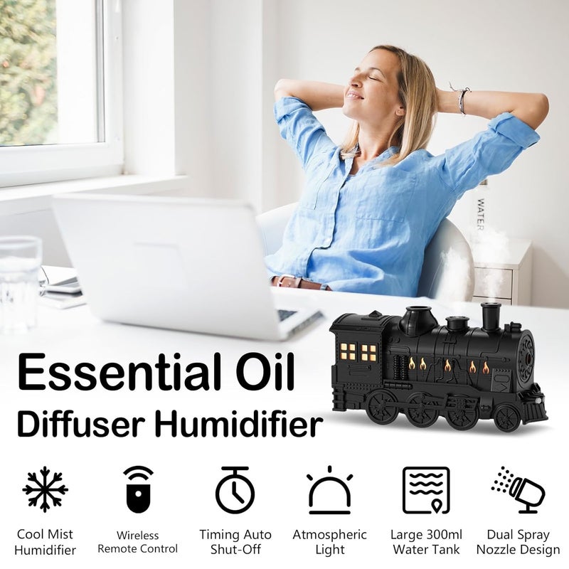 Yisowy Yisowy Essential Oil Diffuser 300ml Vintage Train Aroma Diffuser Humidifier with Wireless Remote Control Cool Mist Humidifier with Dual Mist Spray Mode Timing Auto ShutOff for Home Office  - Image 4