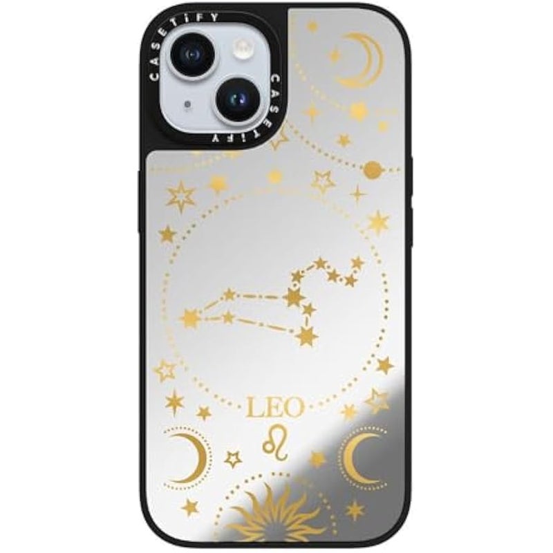 Casetify Mirror iPhone 15 Case 【Reflective / 4.9ft Drop Protection/Compatible with Magsafe】 - Zodiac Star Sign : Leo - Silver on Black - Image 4