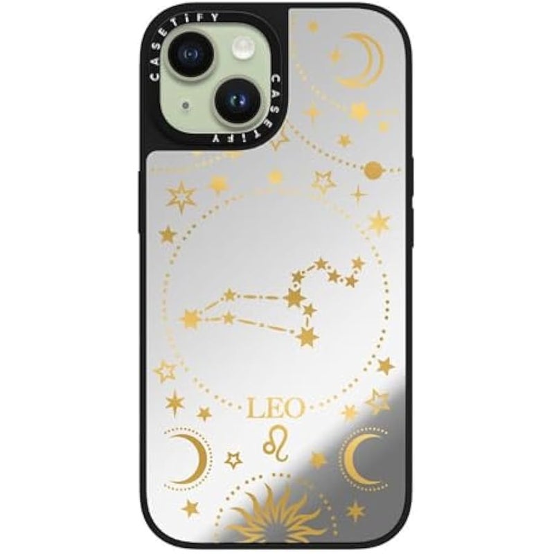 Casetify Mirror iPhone 15 Case 【Reflective / 4.9ft Drop Protection/Compatible with Magsafe】 - Zodiac Star Sign : Leo - Silver on Black - Image 3