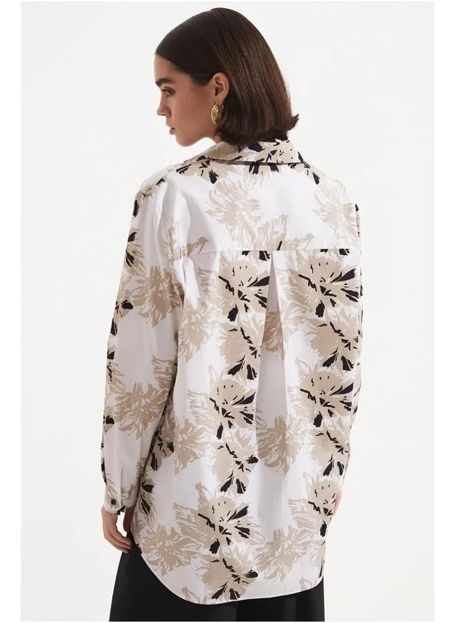 JUNE June Exclusive Patterned Cotton Shirt Beige