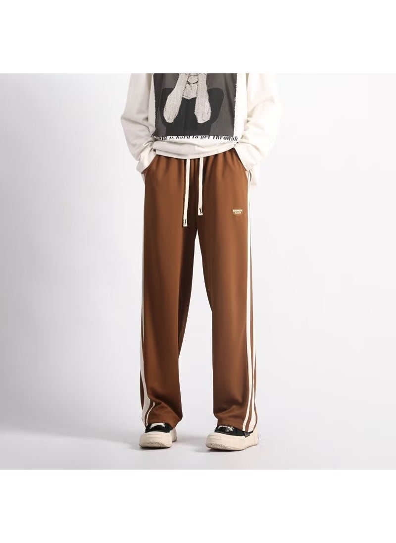 Generic - Mens Summer Thin Stripe Pants Retro Sporty Casual Trousers brown - Image 1