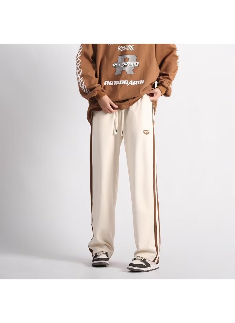 Generic - Mens Summer Thin Stripe Pants Retro Sporty Casual Trousers brown - Image 1