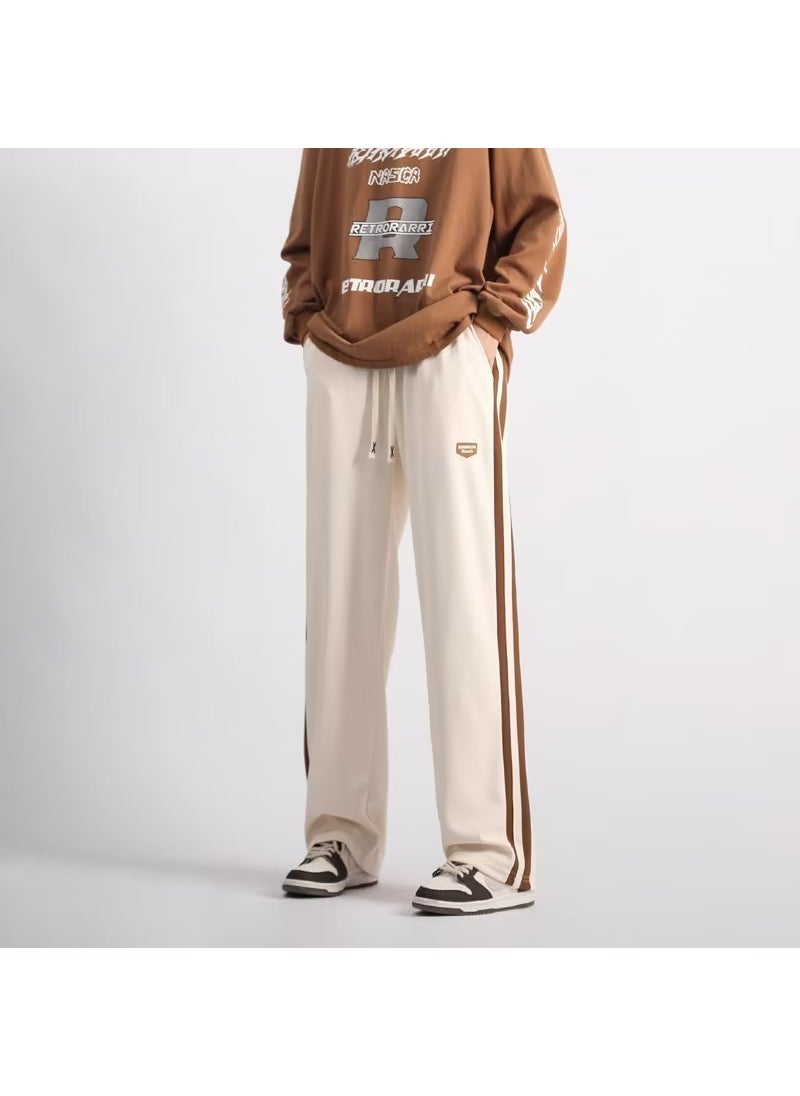 Generic - Mens Summer Thin Stripe Pants Retro Sporty Casual Trousers brown - Image 1