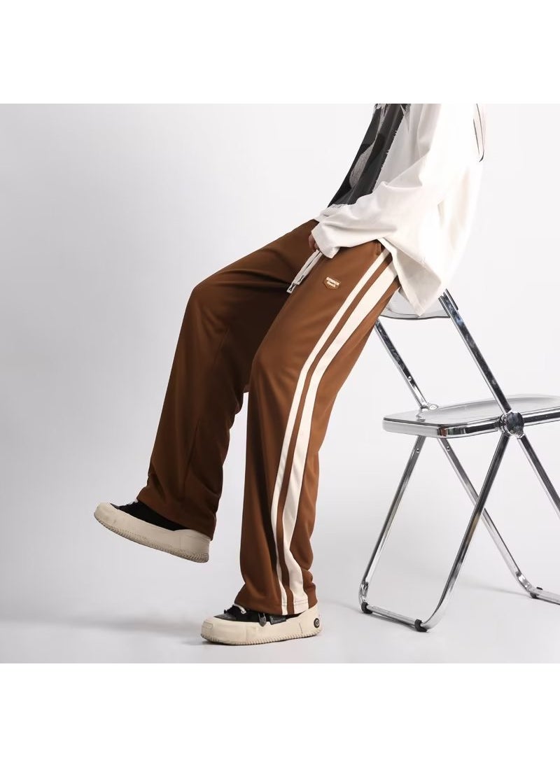 Generic - Mens Summer Thin Stripe Pants Retro Sporty Casual Trousers brown - Image 1