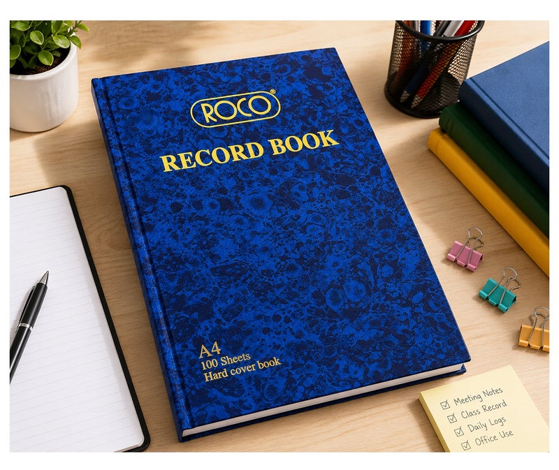 روكو دفتر تسجيل روكو A4 – 100 ورقة، غلاف صلب – جودة ممتازة للاستخدام في المكتب والمدرسة والمنزل - Image 2