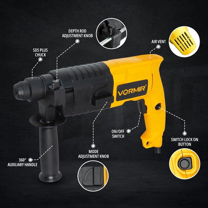 iBELL VORMIR Rotary Hammer Drill VR RH20-23, 500W, Copper Armature, 850RPM, Speed 3900/min, SDS Plus Chuck 20mm, 1.5J with Accessories - Image 2