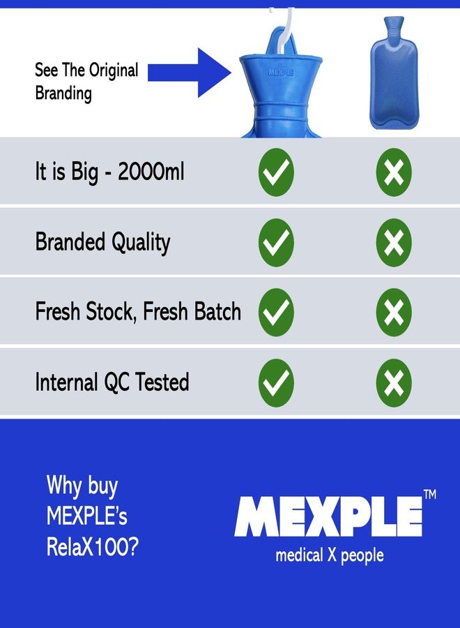 MEXPLE حقيبة زجاجة ماء مطاطية MEXPLE RelaX100 لعلاج الألم، سعة 2 لتر (عبوة واحدة) - لون أزرق - Image 5