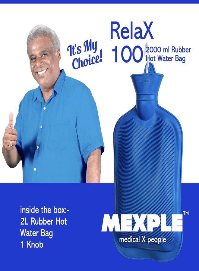 MEXPLE حقيبة زجاجة ماء مطاطية MEXPLE RelaX100 لعلاج الألم، سعة 2 لتر (عبوة واحدة) - لون أزرق - Image 2