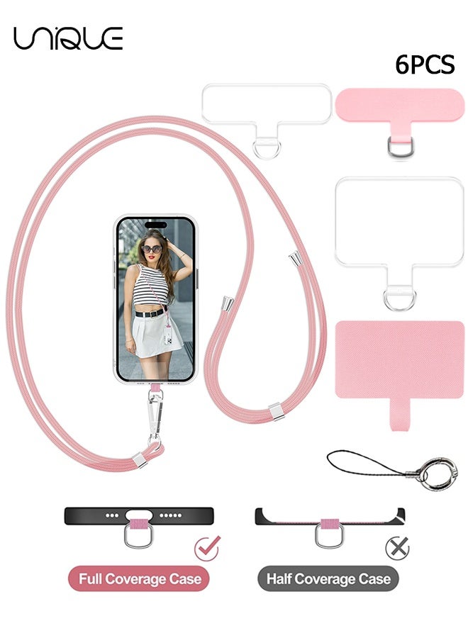 Unique Phone Lanyard - Phone Lanyard with 4 Universal Patches - 1.6m Adjustable Phone Lanyard - Can be Used for Crossbody Phone and Neck and Wrist Straps - With Metal Snap Hook - Compatible with Most Smartphones with Full Coverage Case - Free Your Hands (Pink/Transparent) - Image 1