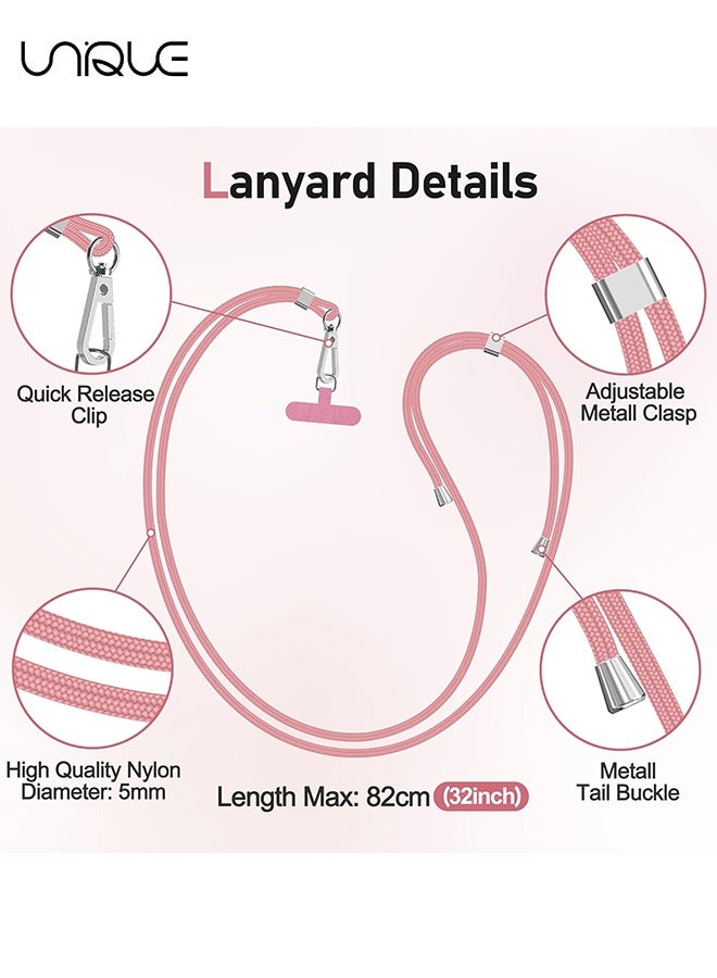 Unique Phone Lanyard - Phone Lanyard with 4 Universal Patches - 1.6m Adjustable Phone Lanyard - Can be Used for Crossbody Phone and Neck and Wrist Straps - With Metal Snap Hook - Compatible with Most Smartphones with Full Coverage Case - Free Your Hands (Pink/Transparent) - Image 4