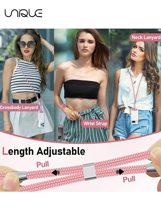 Unique Phone Lanyard - Phone Lanyard with 4 Universal Patches - 1.6m Adjustable Phone Lanyard - Can be Used for Crossbody Phone and Neck and Wrist Straps - With Metal Snap Hook - Compatible with Most Smartphones with Full Coverage Case - Free Your Hands (Pink/Transparent) - Image 5