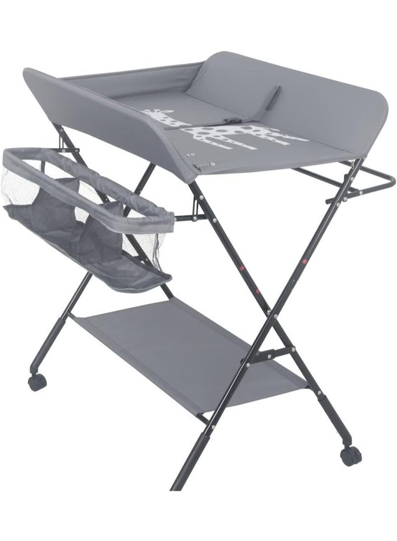 Baby Changing Table,Foldable, Portable,With Wheels, Height Can Be Adjusted In Three Steps,Waterproof Diaper Changing Table Pad Topper - Image 3