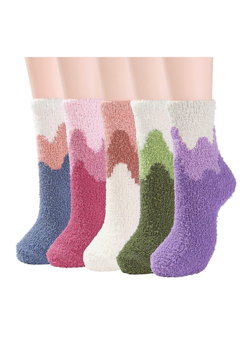 SYOSI 5 Pairs Womens Winter Socks Fluffy Soft Slipper Sleep Socks Fleece Fuzzy Socks Athletic Anti Slip Warm Socks Plush Microfiber Cozy Socks Home Sleep Gifts for Women - Image 1