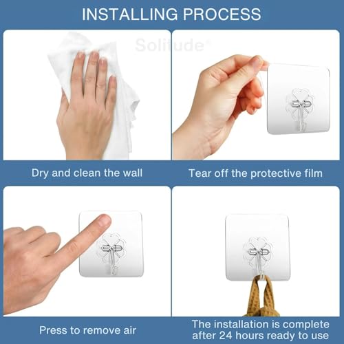 Solitude 50 Pieces PVC Heavy Duty Self Adhesive Stainless Hooks Transparent Waterproof and Oilproof Wall Hooks for Kitchen, Bathroom Shower Door Outdoor Home Improvement Utility Hook - Image 4