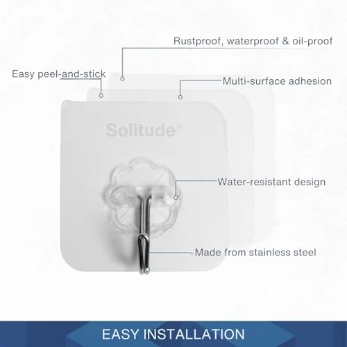 Solitude 50 Pieces PVC Heavy Duty Self Adhesive Stainless Hooks Transparent Waterproof and Oilproof Wall Hooks for Kitchen, Bathroom Shower Door Outdoor Home Improvement Utility Hook - Image 3