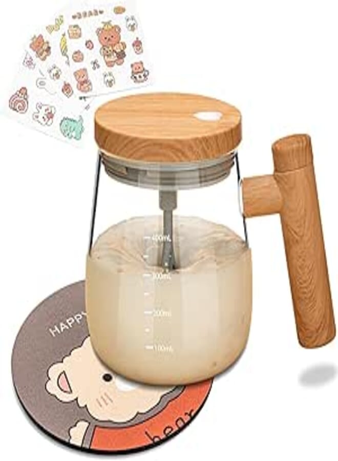 Heinriched Electric High Speed Self Stirring Mug, Glass Mixing Cup, Self Stirring Coffee Mug, Glass Automatic Stirring Cup for Coffee/Milk/Protein Powder at Home/Office/Travel., 400 ML