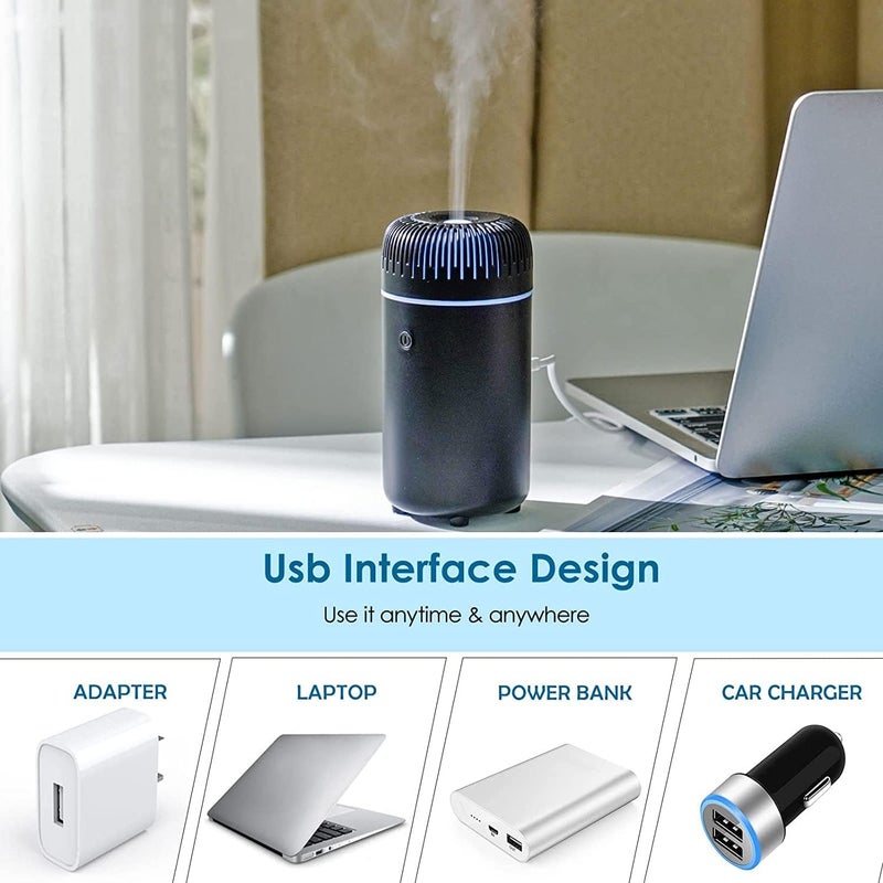 HIVAGI مرطب السيارة مع ناشر العطور والزيوت العطرية - ناشر ضباب بارد صغير محمول عبر USB للسيارة، المنزل، المك��ب، غرفة النوم - خالي من BPA من مادة PP ABS (أسود) - Image 4
