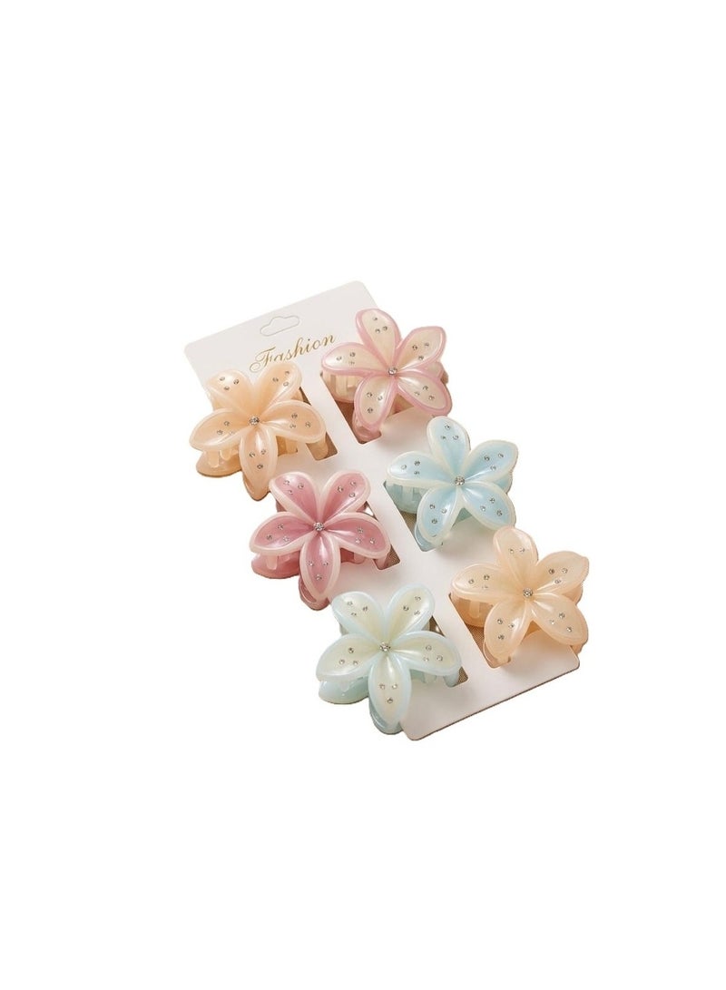 ARCO STORE Pastel Crystal Flower Hair Clips Set - 6 Pieces - Image 1
