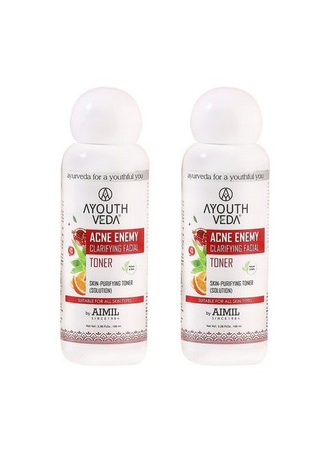 Acne Enemy Clarifying Facial Toner Powered With Pomegranate Extract Hydrating Rose Water & Refreshing Peppermint (Pack Of 2 100 Ml Each)