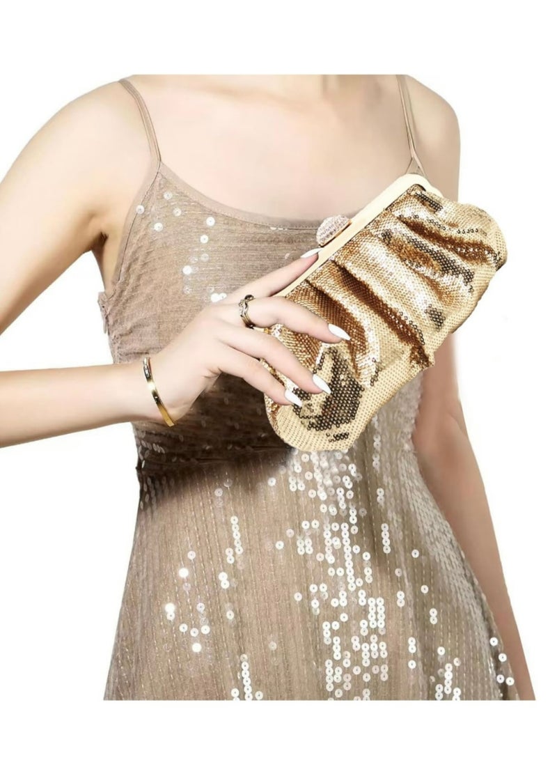 Women's Evening Bag Solid Color Fish Scale Sequins Pleated Clutch Bag Sparkly Handbag Shoulder Bag with Removable Chain, Crossbody Bag for Formal Dress Bride Wedding Prom Party,Gift For Woman Girl Mother Teacher - Image 3