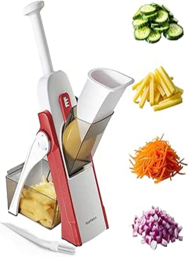 SUPMAKIN Safe Mandoline Slicer for Kitchen, Adjustable Vegetables & Food Chopper, Potatoes Slicer | French Fry Cutter & Veggie Dicer, Chopping Artifact for Fast Meal Prep Gift Red
