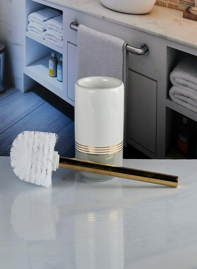 SaSaSa Ceramic Toilet Cleaner Brush with Holder Stand for Bathroom, Commode, Washroom, Toilet Cleaning Brush, White/Grey (10740) - Image 2