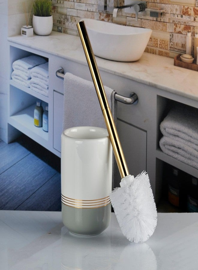 SaSaSa Ceramic Toilet Cleaner Brush with Holder Stand for Bathroom, Commode, Washroom, Toilet Cleaning Brush, White/Grey (10740) - Image 1