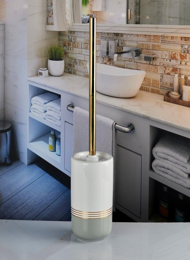 SaSaSa Ceramic Toilet Cleaner Brush with Holder Stand for Bathroom, Commode, Washroom, Toilet Cleaning Brush, White/Grey (10740) - Image 3