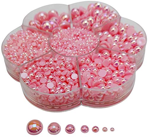 Chenkou Craft 3000PCS 1 Box Pink Round Flatback Imitation Half Pearls Bead Loose Beads Gem (Pink) - Image 2