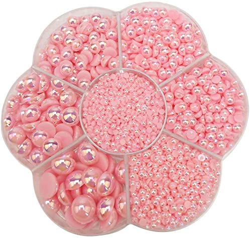 Chenkou Craft 3000PCS 1 Box Pink Round Flatback Imitation Half Pearls Bead Loose Beads Gem (Pink) - Image 5