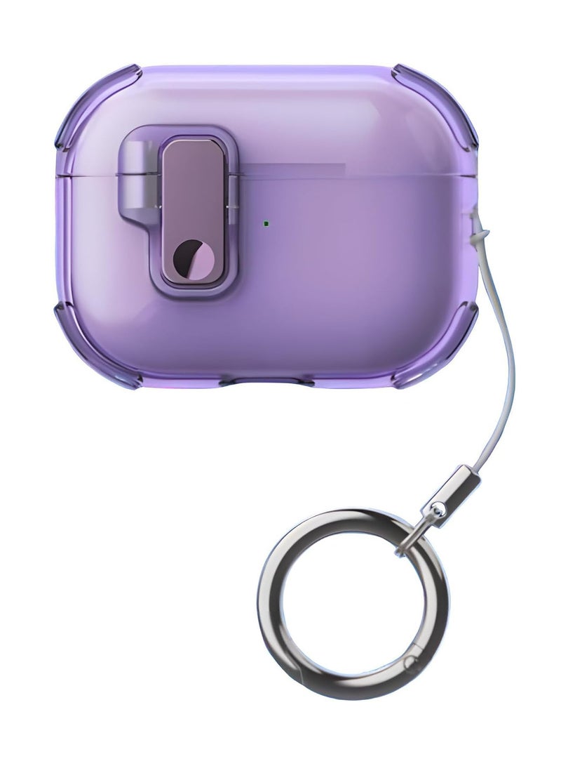 Case Compatible with AirPods pro 2 Case (2022/2023) Cover Automatic Switch Lock, Clip Protective Hard Shell with Carabiner (Clear Purple)