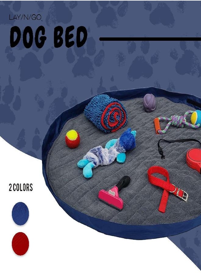 Lay-n-Go - Lay-n-Go 3-in-1 Large Portable Drawstring Dog Bed, Car Seat Cover, and Toy Storage Organizer for Pets, Travel, Camping, Crates, Sofa and Couch, 44 inch, Navy/Gray - Image 1