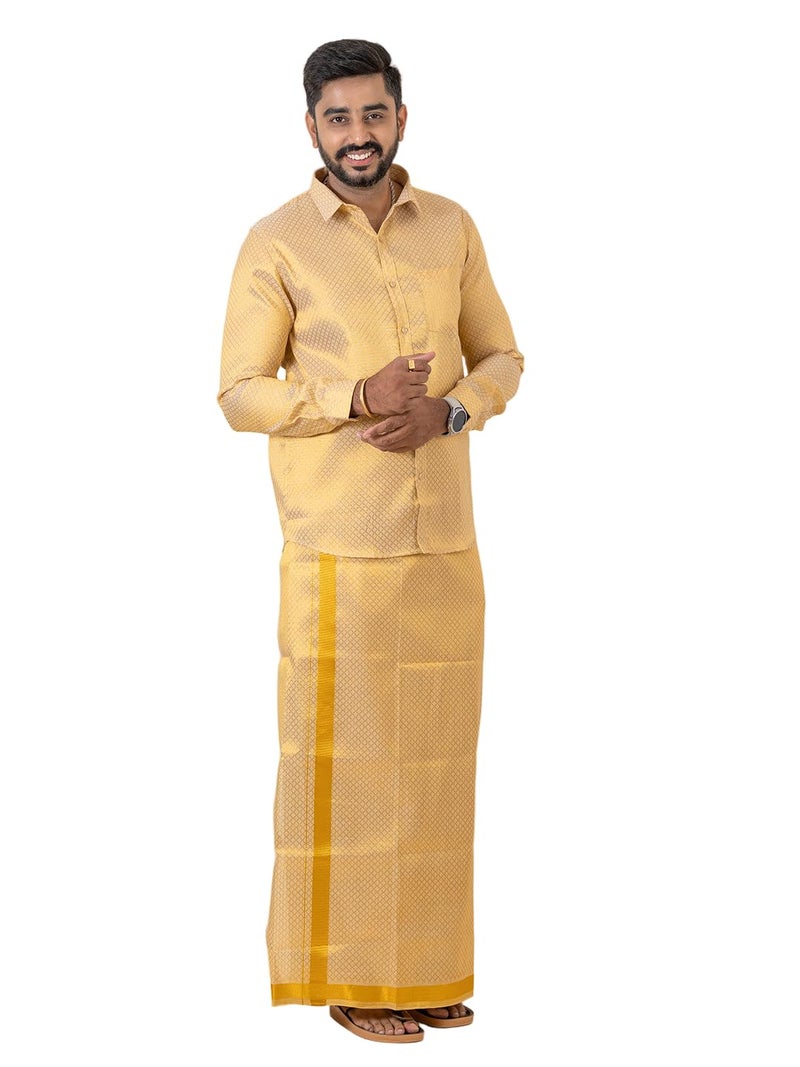 RAMRAJ COTTON رامراج كوتون قميص وذوطي من التيشيو الذهبي للرجال | مثالي للمناسبات والمهرجانات - Image 1
