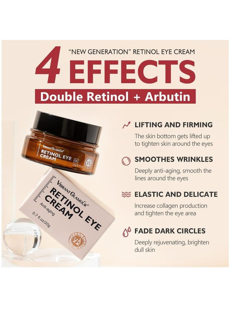 Vibrant Glamour Anti-aging Retinol Eye Cream Dark Circles Fade Fine Lines Remove Eye Bags Anti-Wrinkle Firming & Brighten Skin Infused with Retinol Arbutin Vitamin C & E 20g - Image 2