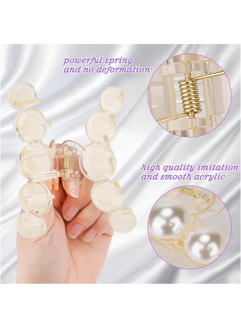 Large Pearl Hair Claw Clips,White Thick Long Jaw Clips Barrettes,Big Claw Clips,Hair Accessories for Women and Girls (5 Pcs) - Image 3