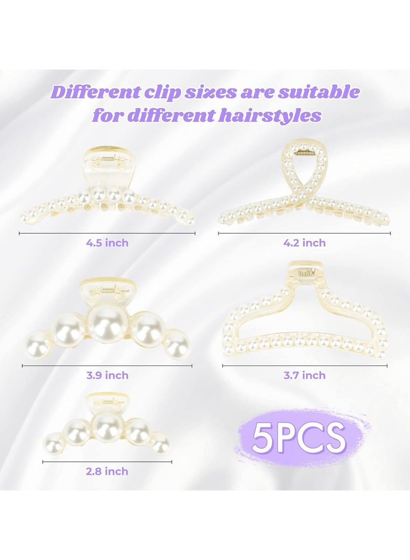 Large Pearl Hair Claw Clips,White Thick Long Jaw Clips Barrettes,Big Claw Clips,Hair Accessories for Women and Girls (5 Pcs) - Image 4