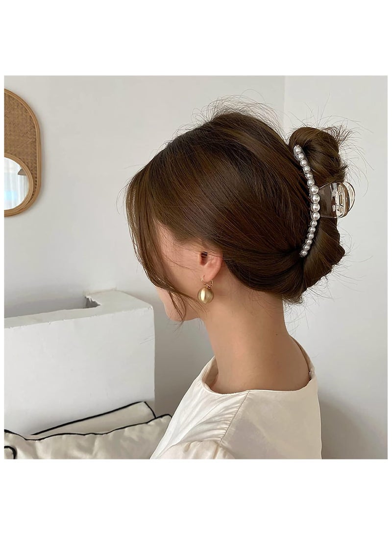 Large Pearl Hair Claw Clips,White Thick Long Jaw Clips Barrettes,Big Claw Clips,Hair Accessories for Women and Girls (5 Pcs) - Image 5