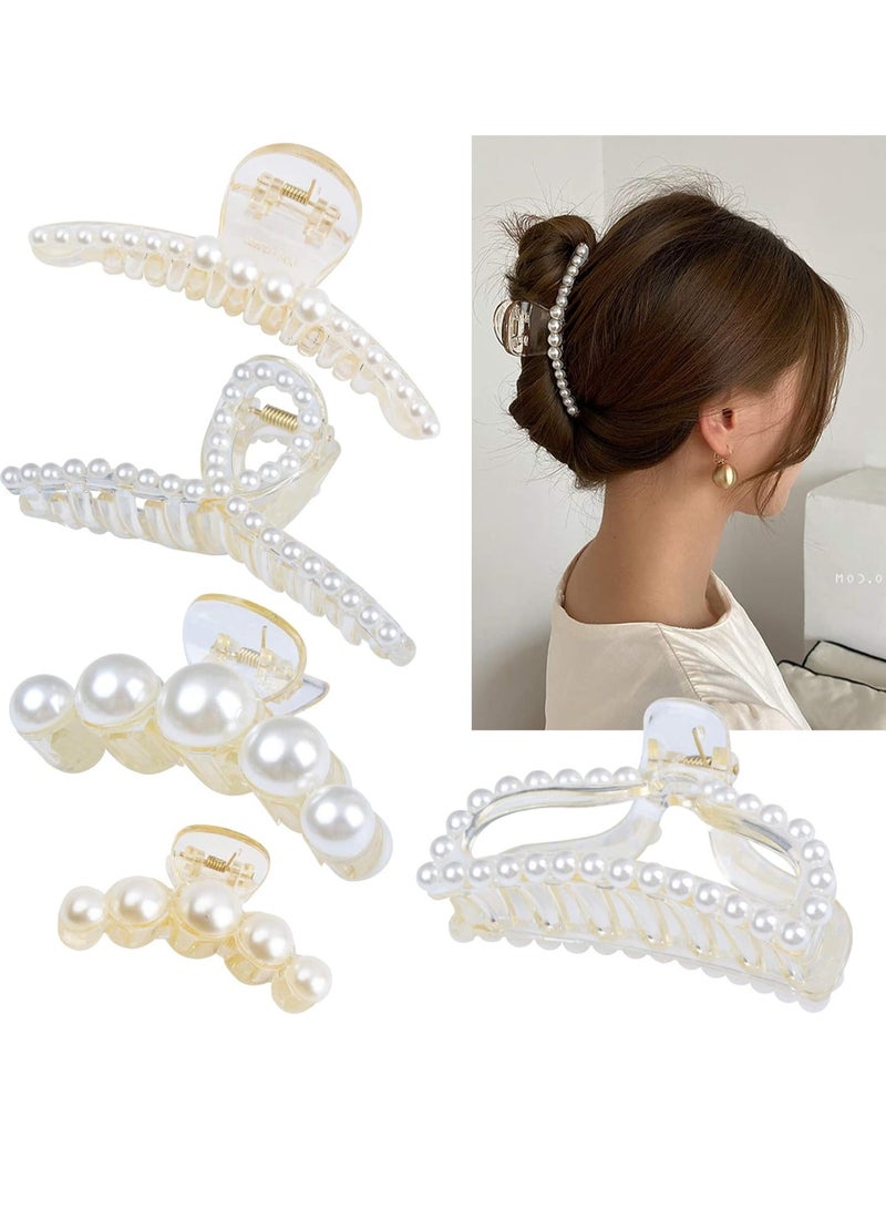 Large Pearl Hair Claw Clips,White Thick Long Jaw Clips Barrettes,Big Claw Clips,Hair Accessories for Women and Girls (5 Pcs) - Image 1