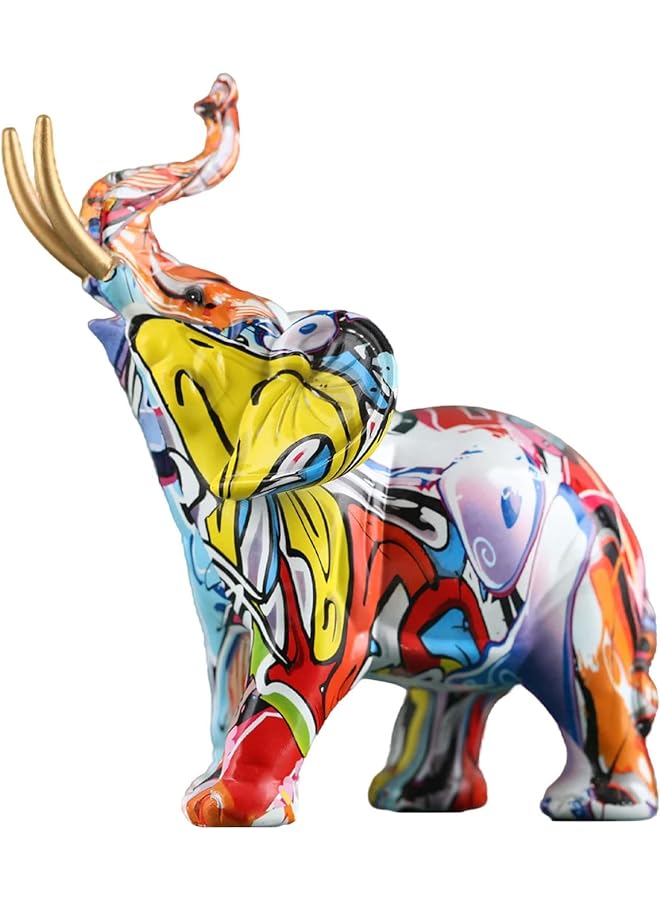 Zaboon Decor Creativity Graffiti Elephant Figurines, Resin Colorful Elephant Statues Home Decor Art Elephant Statue, Suitable For Filling Space Decor In The Living Room, Bedroom, Office - Image 1
